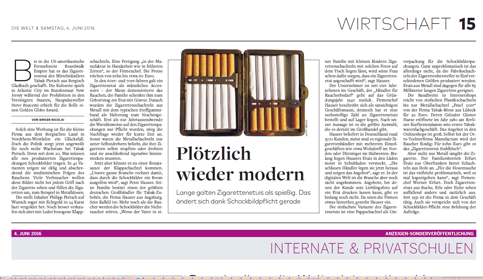 Zeitungsartikel: DIE WELT über GERMANUS Zigarettenetuis